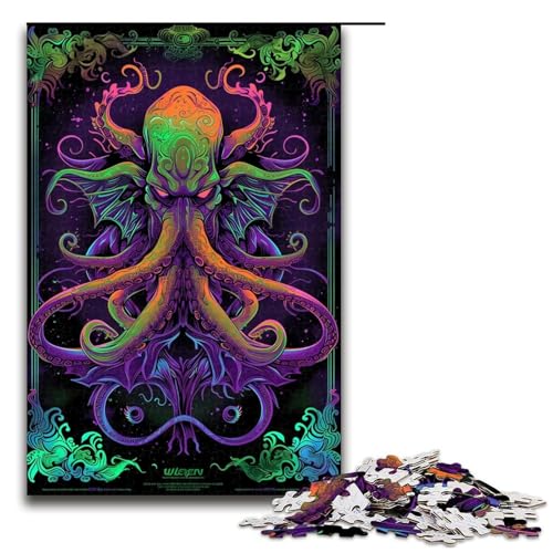 1000teiliges Puzzle bunter Oktopus für Erwachsene und Kinder Holzpuzzle pädagogisches Spielzeug zum Stressabbau Puzzle 1000 Teile (75 x 50 cm) von ouynngjing