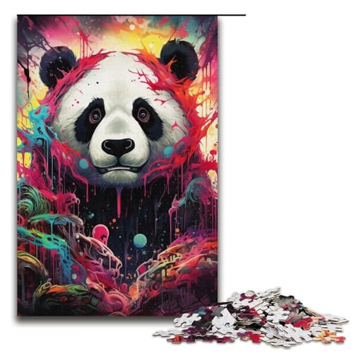 1000teiliges Puzzle bunter Panda für Erwachsene und Kinder Holzpuzzle pädagogisches Spielzeug zum Stressabbau Puzzle 1000 Teile (38 x 26 cm) von ouynngjing