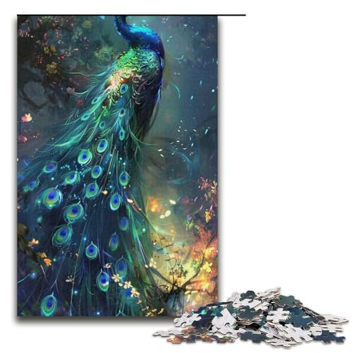 1000teiliges Puzzle bunter Pfau für Erwachsene Holzpuzzle anspruchsvolles Spiel 1000 Teile (38 x 26 cm) von ouynngjing