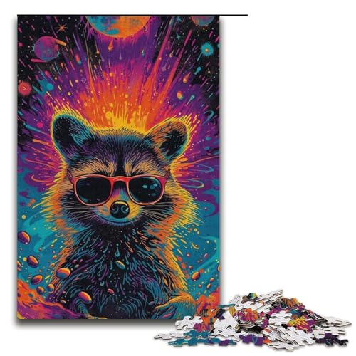 1000teiliges Puzzle bunter Waschbär für Erwachsene Holzpuzzle anspruchsvolles Spiel 1000 Teile (38 x 26 cm) von ouynngjing
