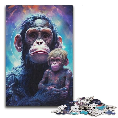 1000teiliges Puzzle farbenfrohes KunstAffePuzzle für Erwachsene und Kinder Holzpuzzle pädagogisches Spielzeug zum Stressabbau Puzzle 1000 Teile (38 x 26 cm) von ouynngjing