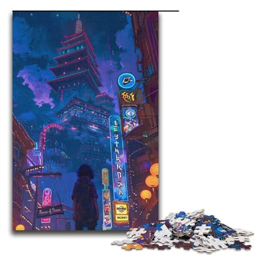 1000teiliges Puzzle für Erwachsene „Lost in A Neon World“ Holzpuzzle für Erwachsene Lernspiel Herausforderungsspielzeug 1000 Teile (38 x 26 cm) von ouynngjing