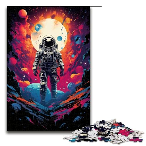 1000teiliges Puzzle für Erwachsene Astronaut auf Buntem Planeten Puzzle für Erwachsene Holzpuzzle anspruchsvolles Spiel 1000 Teile (75 x 50 cm) von ouynngjing