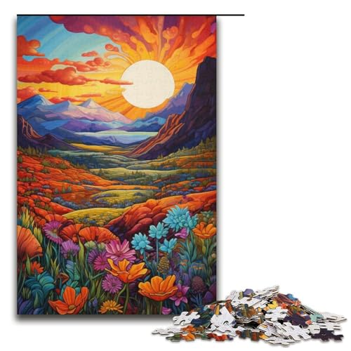 1000teiliges Puzzle für Erwachsene Berge und Wildblumen bei Sonnenuntergang anspruchsvolles Spiel EIN Kunstwerk geeignet für Jugendliche ab 14 Jahren 1000 Teile (38 x 26 cm) von ouynngjing