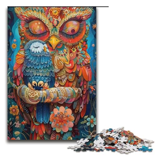 1000teiliges Puzzle für Erwachsene Bunte EulenPuzzles für Erwachsene Holzpuzzle anspruchsvolles Spiel 1000 Teile (38 x 26 cm) von ouynngjing
