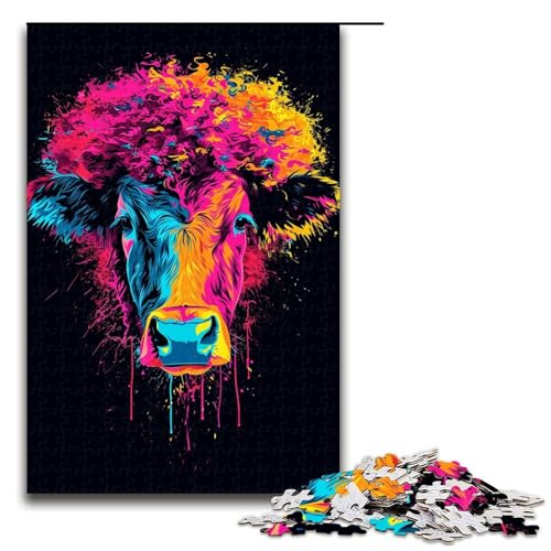 1000teiliges Puzzle für Erwachsene Bunte Kuh Holzpuzzle Lernspiel für Erwachsene Herausforderungsspielzeug 1000 Teile (75 x 50 cm) von ouynngjing