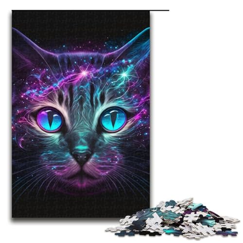 1000teiliges Puzzle für Erwachsene Cosmic CatPuzzles für Erwachsene Holzpuzzle anspruchsvolles Spiel 1000 Teile (75 x 50 cm) von ouynngjing