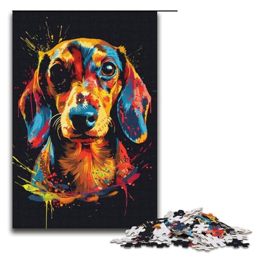 1000teiliges Puzzle für Erwachsene DackelHundekunst Holzpuzzle für Erwachsene Lernspiel Herausforderungsspielzeug 1000 Teile (38 x 26 cm) von ouynngjing