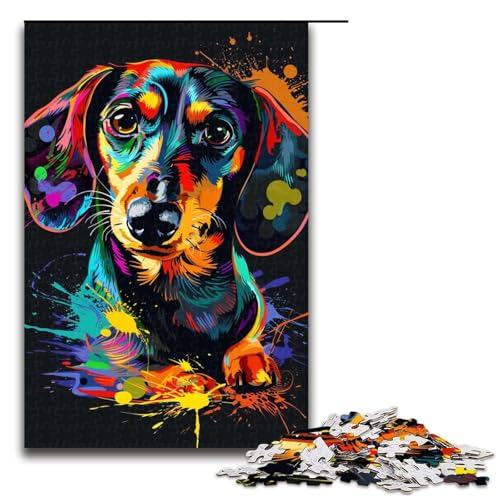 1000teiliges Puzzle für Erwachsene DackelHundekunst Holzpuzzle für Erwachsene Lernspiel Herausforderungsspielzeug 1000 Teile (75 x 50 cm) von ouynngjing