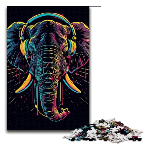 1000teiliges Puzzle für Erwachsene Elefant mit Kopfhörern Puzzle für Kinder Holzpuzzle Lernspiel für Erwachsene 1000 Teile (75 x 50 cm) von ouynngjing
