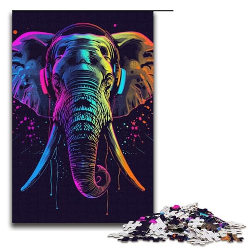 1000teiliges Puzzle für Erwachsene Elefant mit Kopfhörern Puzzle praktisches Spiel 1000 Teile (38 x 26 cm) von ouynngjing