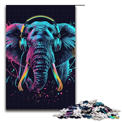 1000teiliges Puzzle für Erwachsene Elefant mit Kopfhörern PuzzleGeschenke Geburtstagsgeschenke für Teenager ab 14 Jahren 1000 Teile (75 x 50 cm) von ouynngjing