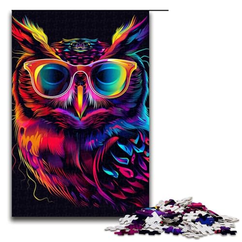 1000teiliges Puzzle für Erwachsene Eule mit Sonnenbrille Puzzlespiel perfekte Dekoration für Teenager ab 14 Jahren 1000 Teile (75 x 50 cm) von ouynngjing