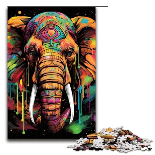 1000teiliges Puzzle für Erwachsene FantasiePuzzle mit Buntem Elefantenmotiv Holzpuzzle Lernspiel für Erwachsene 1000 Teile (75 x 50 cm) von ouynngjing