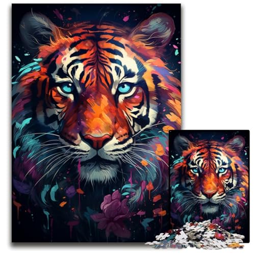 1000teiliges Puzzle für Erwachsene FantasiePuzzle mit Buntem Tiger pädagogisches Denkspiel künstlerische Heim und Bürodekoration ab Alter 1000 PCS (75 x 50 cm) von ouynngjing