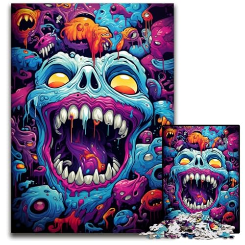 1000teiliges Puzzle für Erwachsene FantasiePuzzle mit psychedelischem Monster Holzpuzzle Familienaktivität DIY Heimdekoration 1000 Teile (75 x 50 cm) von ouynngjing
