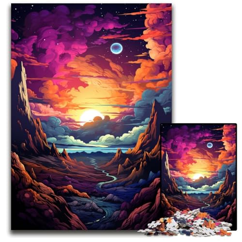 1000teiliges Puzzle für Erwachsene Fantasielandschaft unter Sonnenuntergang pädagogisches Denkspiel künstlerische Heim und Bürodekoration ab Alter 1000 PCS (75 x 50 cm) von ouynngjing