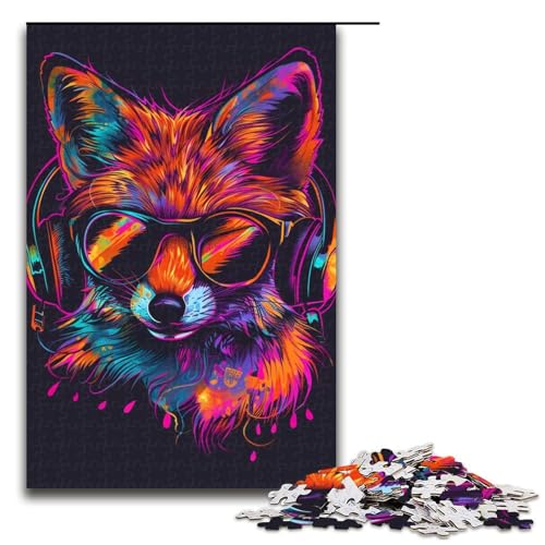 1000teiliges Puzzle für Erwachsene Fuchs mit Sonnenbrille Holzpuzzle für Erwachsene und Kinder StressabbauTool 1000 PCS (75 x 50 cm) von ouynngjing