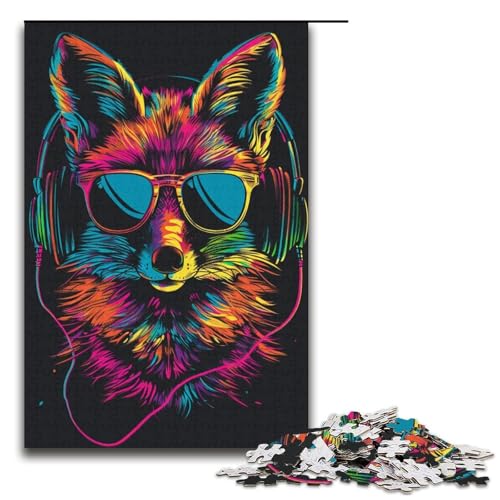 1000teiliges Puzzle für Erwachsene Fuchs mit Sonnenbrille Puzzle für Erwachsene Holzpuzzle anspruchsvolles Spiel 1000 Teile (38 x 26 cm) von ouynngjing
