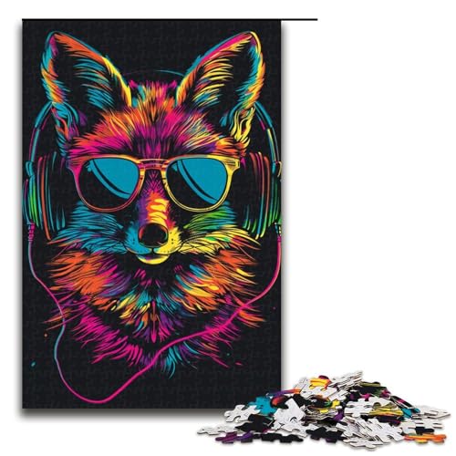 1000teiliges Puzzle für Erwachsene Fuchs mit Sonnenbrille Puzzle für Erwachsene Holzpuzzle anspruchsvolles Spiel 1000 Teile (75 x 50 cm) von ouynngjing