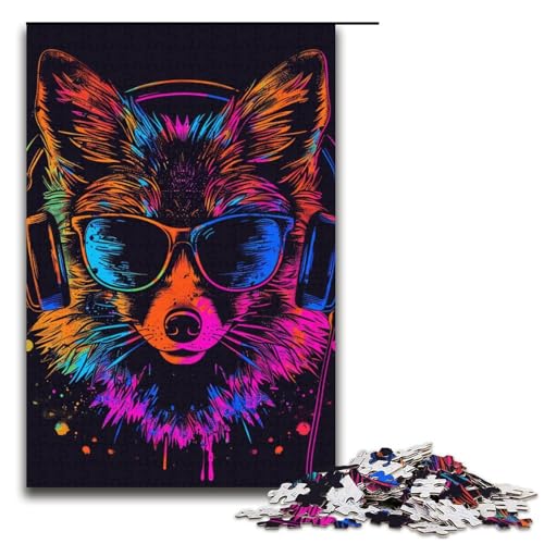 1000teiliges Puzzle für Erwachsene Fuchs mit Sonnenbrille Puzzle praktisches Spiel 1000 Teile (38 x 26 cm) von ouynngjing