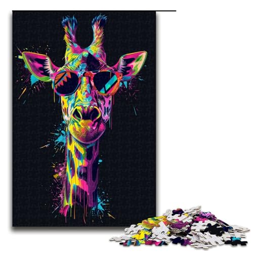 1000teiliges Puzzle für Erwachsene Giraffe mit Kopfhörern Puzzle für Erwachsene Holzpuzzle anspruchsvolles Spiel 1000 Teile (75 x 50 cm) von ouynngjing
