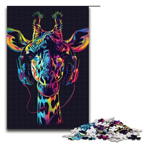 1000teiliges Puzzle für Erwachsene Giraffe mit Kopfhörern Puzzle praktisches Spiel 1000 Teile (75 x 50 cm) von ouynngjing