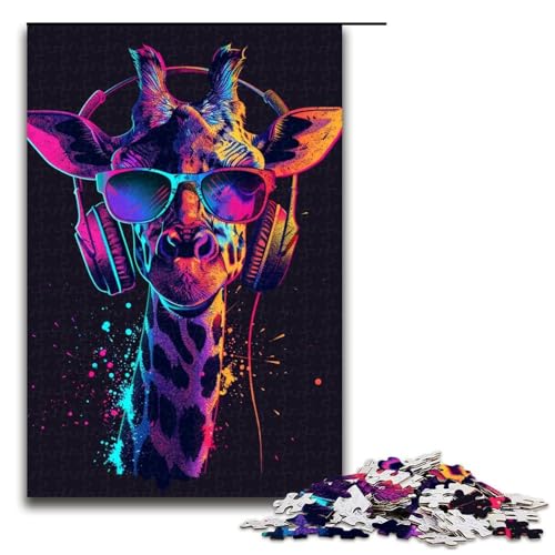 1000teiliges Puzzle für Erwachsene Giraffe mit Kopfhörern PuzzleGeschenke Geburtstagsgeschenke für Teenager ab 14 Jahren 1000 Teile (75 x 50 cm) von ouynngjing
