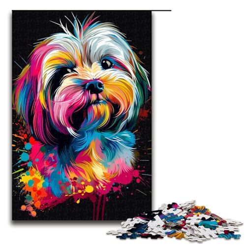 1000teiliges Puzzle für Erwachsene HavaneserHundekunst Holzpuzzle Lernspiel für Erwachsene Herausforderungsspielzeug 1000 Teile (75 x 50 cm) von ouynngjing