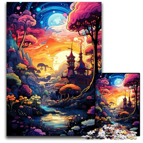1000teiliges Puzzle für Erwachsene Hütte unter bunten Wundern pädagogisches Denkspiel künstlerische Heim und Bürodekoration ab Alter 1000 PCS (75 x 50 cm) von ouynngjing