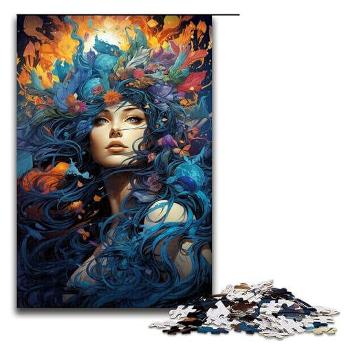1000teiliges Puzzle für Erwachsene KunstBlumengöttin Holzpuzzle Lernspiel für Erwachsene Herausforderungsspielzeug 1000 Teile (75 x 50 cm) von ouynngjing