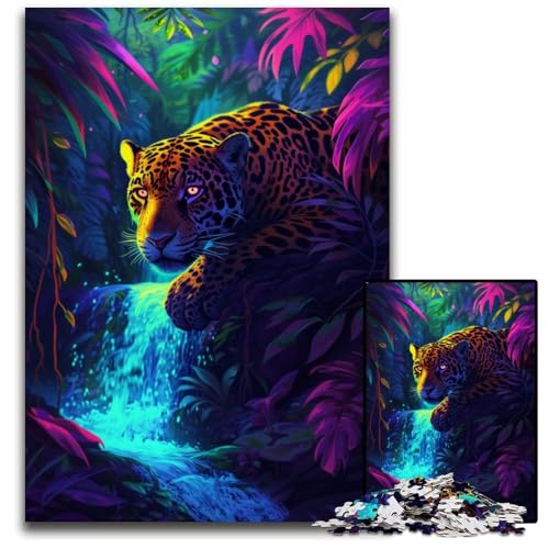 1000teiliges Puzzle für Erwachsene Leopard auf dem Wasserfall pädagogisches Denkspiel künstlerische Heim und Bürodekoration ab Alter 1000 PCS (75 x 50 cm) von ouynngjing