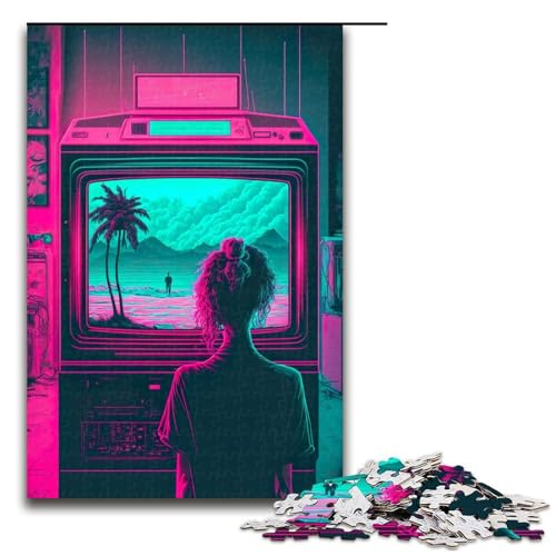 1000teiliges Puzzle für Erwachsene Mädchen beim Fernsehen Puzzle für Erwachsene Holzpuzzle anspruchsvolles Spiel 1000 Teile (75 x 50 cm) von ouynngjing
