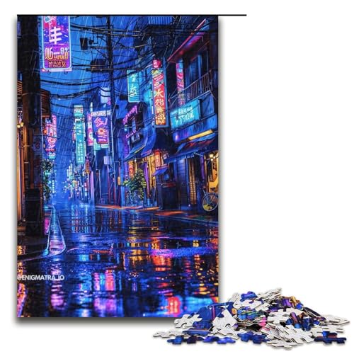 1000teiliges Puzzle für Erwachsene Neon Street Holzpuzzle Lernspiel für Erwachsene Herausforderungsspielzeug 1000 Teile (75 x 50 cm) von ouynngjing
