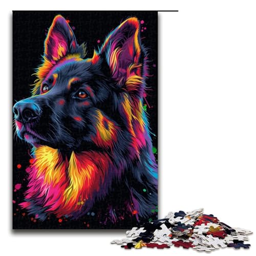 1000teiliges Puzzle für Erwachsene NeonArtSchäferhundPuzzlespiel perfekte Dekoration für Teenager ab 14 Jahren 1000 Teile (75 x 50 cm) von ouynngjing
