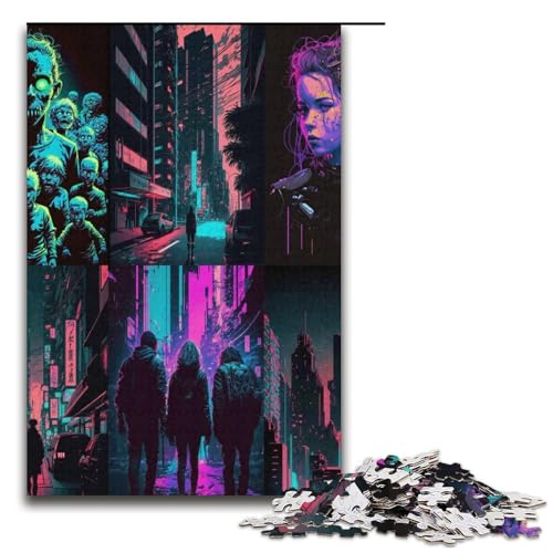 1000teiliges Puzzle für Erwachsene Neonlandschaft Puzzle für Erwachsene Holzpuzzle anspruchsvolles Spiel 1000 Teile (38 x 26 cm) von ouynngjing