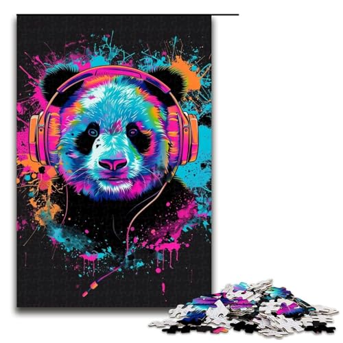 1000teiliges Puzzle für Erwachsene Panda mit Kopfhörern Holzpuzzle für Erwachsene Lernspiel Herausforderungsspielzeug 1000 Teile (75 x 50 cm) von ouynngjing