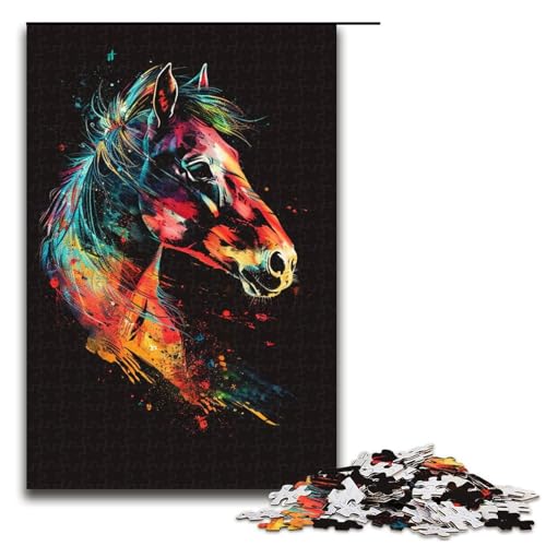 1000teiliges Puzzle für Erwachsene Pferd AquarellPuzzlespiel perfekte Dekoration für Teenager ab 14 Jahren 1000 Teile (75 x 50 cm) von ouynngjing
