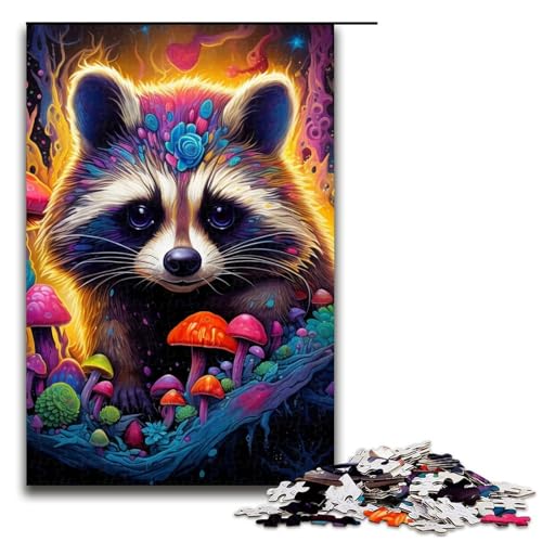 1000teiliges Puzzle für Erwachsene Psychedelischer TierWaschbär Holzpuzzle Lernspiel für Erwachsene Herausforderungsspielzeug 1000 Teile (75 x 50 cm) von ouynngjing