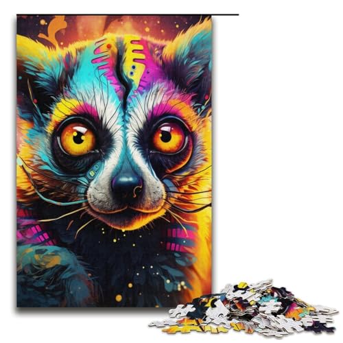 1000teiliges Puzzle für Erwachsene Psychedelisches TierLemurPuzzle für Kinder Holzpuzzle Lernspiel für Erwachsene 1000 Teile (38 x 26 cm) von ouynngjing