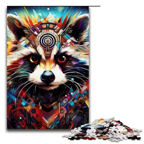 1000teiliges Puzzle für Erwachsene Psychedelisches TierWaschbärPuzzle für Erwachsene Holzpuzzle anspruchsvolles Spiel 1000 Teile (75 x 50 cm) von ouynngjing
