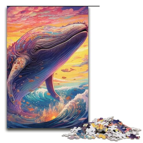 1000teiliges Puzzle für Erwachsene bunter Wal Holzpuzzle für Erwachsene und Kinder StressabbauTool 1000 PCS (38 x 26 cm) von ouynngjing