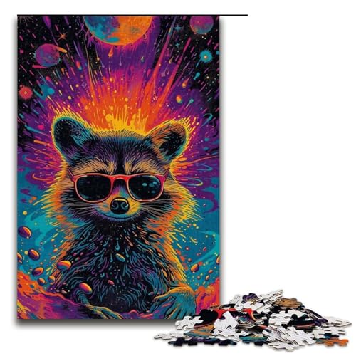 1000teiliges Puzzle für Erwachsene bunter Waschbär Holzpuzzle Lernspiel für Erwachsene Herausforderungsspielzeug 1000 Teile (75 x 50 cm) von ouynngjing