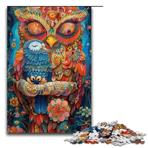 1000teiliges Puzzle für Erwachsene buntes EulenPuzzle für Kinder Holzpuzzle Lernspiel für Erwachsene 1000 Teile (75 x 50 cm) von ouynngjing