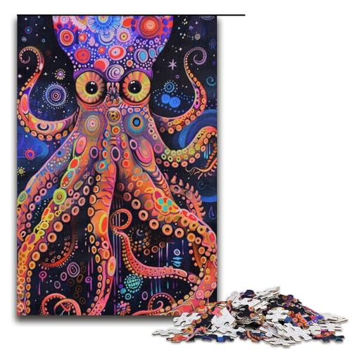 1000teiliges Puzzle für Erwachsene buntes OktopusPuzzle für Kinder Holzpuzzle Lernspiel für Erwachsene 1000 Teile (38 x 26 cm) von ouynngjing