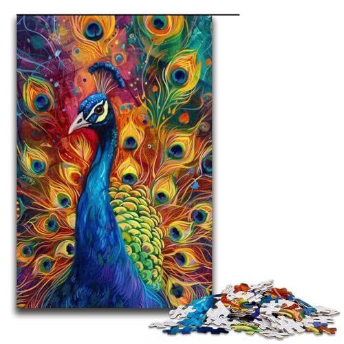 1000teiliges Puzzle für Erwachsene buntes PfauenPuzzle für Erwachsene Holzpuzzle anspruchsvolles Spiel 1000 Teile (75 x 50 cm) von ouynngjing