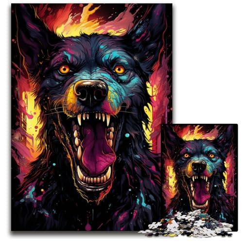 1000teiliges Puzzle für Erwachsene farbenfroher Psychedelischer Dobermann Holzpuzzle Familienaktivität DIY Heimdekoration 1000 Teile (75 x 50 cm) von ouynngjing
