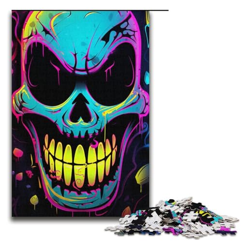1000teiliges Puzzle für Erwachsene farbenfrohes NeonGraffitiTotenkopfPuzzle für Lernspiele Herausforderung Spielzeug Kunstwerk Geschenk 1000 Teile (38 x 26 cm) von ouynngjing