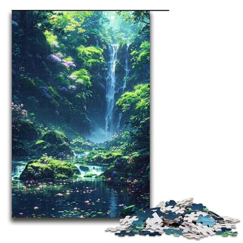 1000teiliges Puzzle für Erwachsene friedlicher Wasserfall Holzpuzzle Lernspiel für Erwachsene Herausforderungsspielzeug 1000 Teile (75 x 50 cm) von ouynngjing