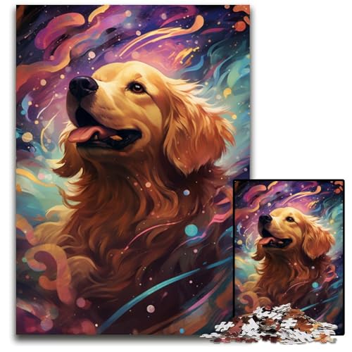 1000teiliges Puzzle für Erwachsene futuristisches farbenfrohes psychedelisches Golden RetrieverPuzzle pädagogisches Denkspiel künstlerische Heim und Bürodekoration ab Alter 1000 PCS (75 x 50 cm) von ouynngjing